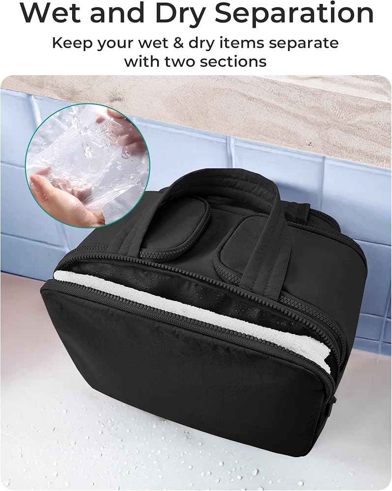 BAGSMART Large Puffy Travel Toiletry and Cosmetic Organizer Bag with Handle, Black
