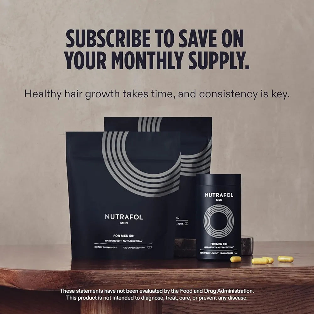 Nutrafol Men 50+ Hair Growth Supplements, Clinically Tested for Visibly Thicker Hair and Scalp Coverage, #1 Dermatologist-Recommended Hair Growth Supplement Brand - 1 Month Supply