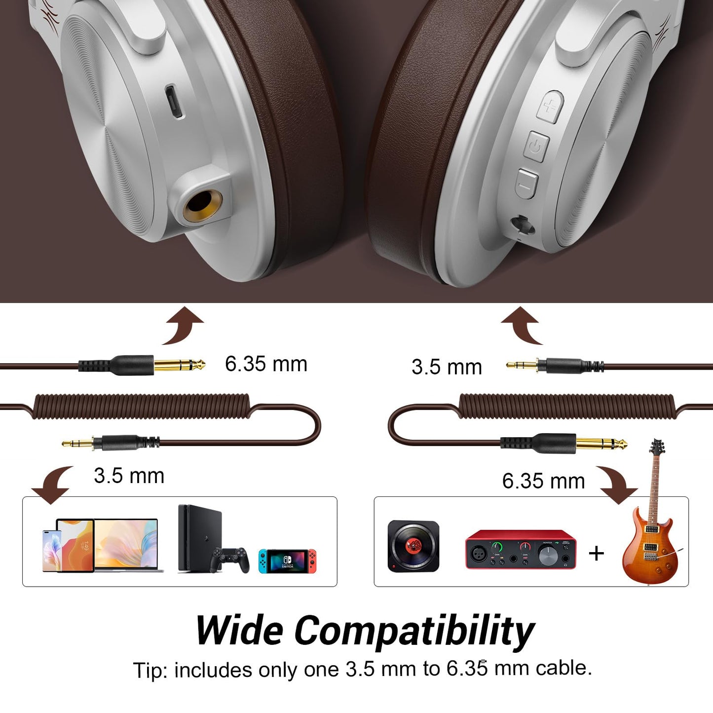 OneOdio A70 Bluetooth Over-Ear Headphones, Hi-Res Wired DJ Studio - Black | Wireless over-ear headphones with 72H playtime, 3.5mm/6.35mm wired jacks for studio monitoring, mixing, guitar, amp and PC