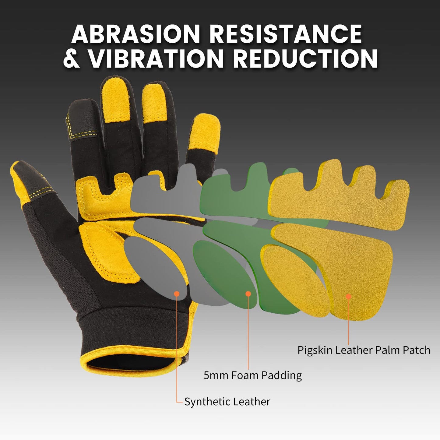 Safety Work Gloves, Men's Utility Mechanic Working Gloves for All Purpose, Touchscreen Compatible, Flexible Breathable Fit, Knuckles & Palm (M)