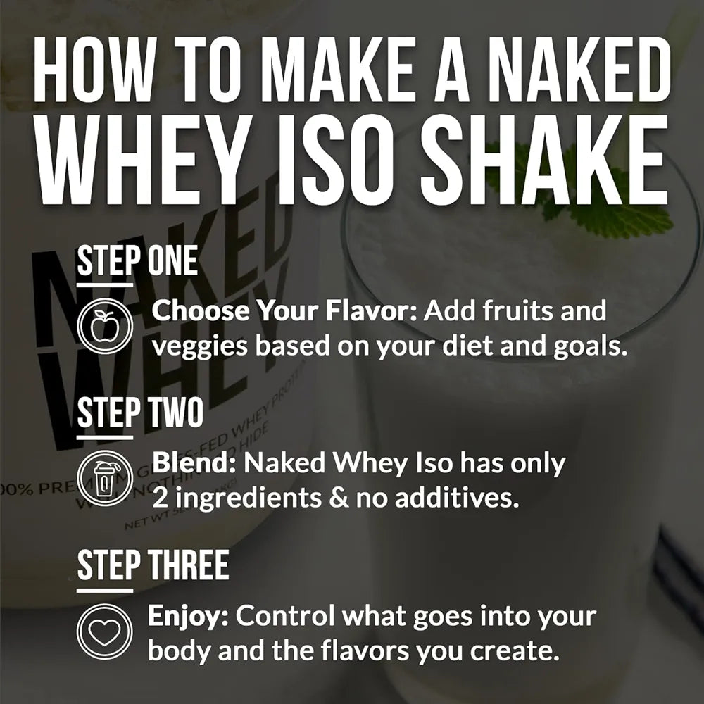NAKED Whey Isolate Protein - Only 2 Ingredients, 30g Grass-Fed Protein, Zero Carb, Unflavored, Undenatured, Non-GMO, No Soy, Gluten-Free, No Preservatives - 28 Servings