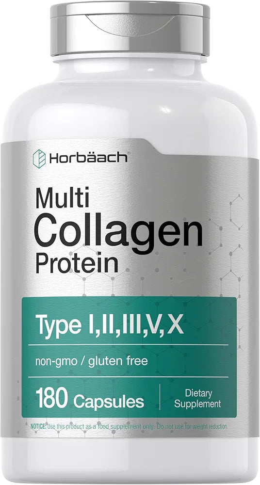 Horbäach Multi Collagen Protein 2000 mg | 180 Capsules | Hydrolyzed Collagen Type I, II, III, V, X | Keto & Paleo Friendly, Non-GMO, Gluten Free Supplement