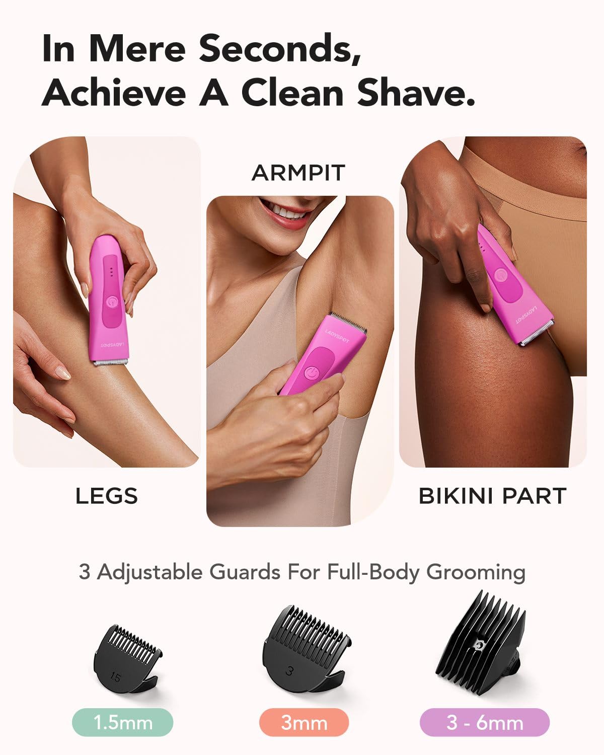 MANSPOT Manscape Groin & Body Hair Trimmer for Men, Electric Pubic Shaver | Replaceable Ceramic Blade, Ball Razors for Men, Manscape Kit with 4 Guards, IPX7 Waterproof, Wet/Dry Use, 90-Minute Shaving