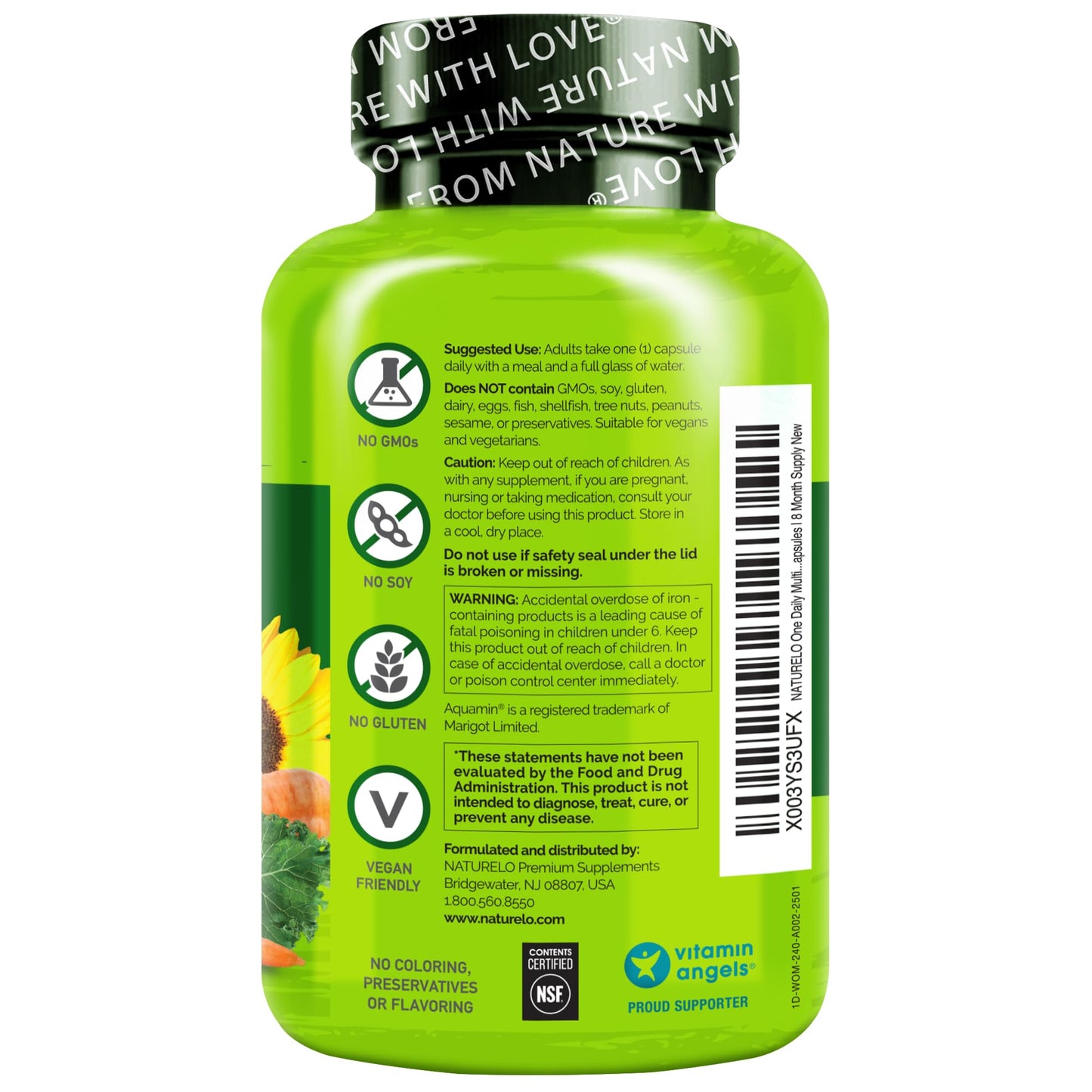 NATURELO One Daily Multivitamin for Women w/Vitamin B12, 120 Ct, Energy Support, Whole Food Daily Women Multivitamin Supplement, Nourish Hair/Skin/Nail, Non-GMO, No Soy, Gluten Free, 4 Month Supply