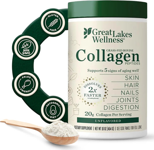Great Lakes Wellness Collagen Peptides Powder – Supports Skin, Hair, Nails, Joints & Digestion – Hydrolyzed, Quick Dissolve, Non-GMO, Keto & Kosher – Pure Collagen Protein 