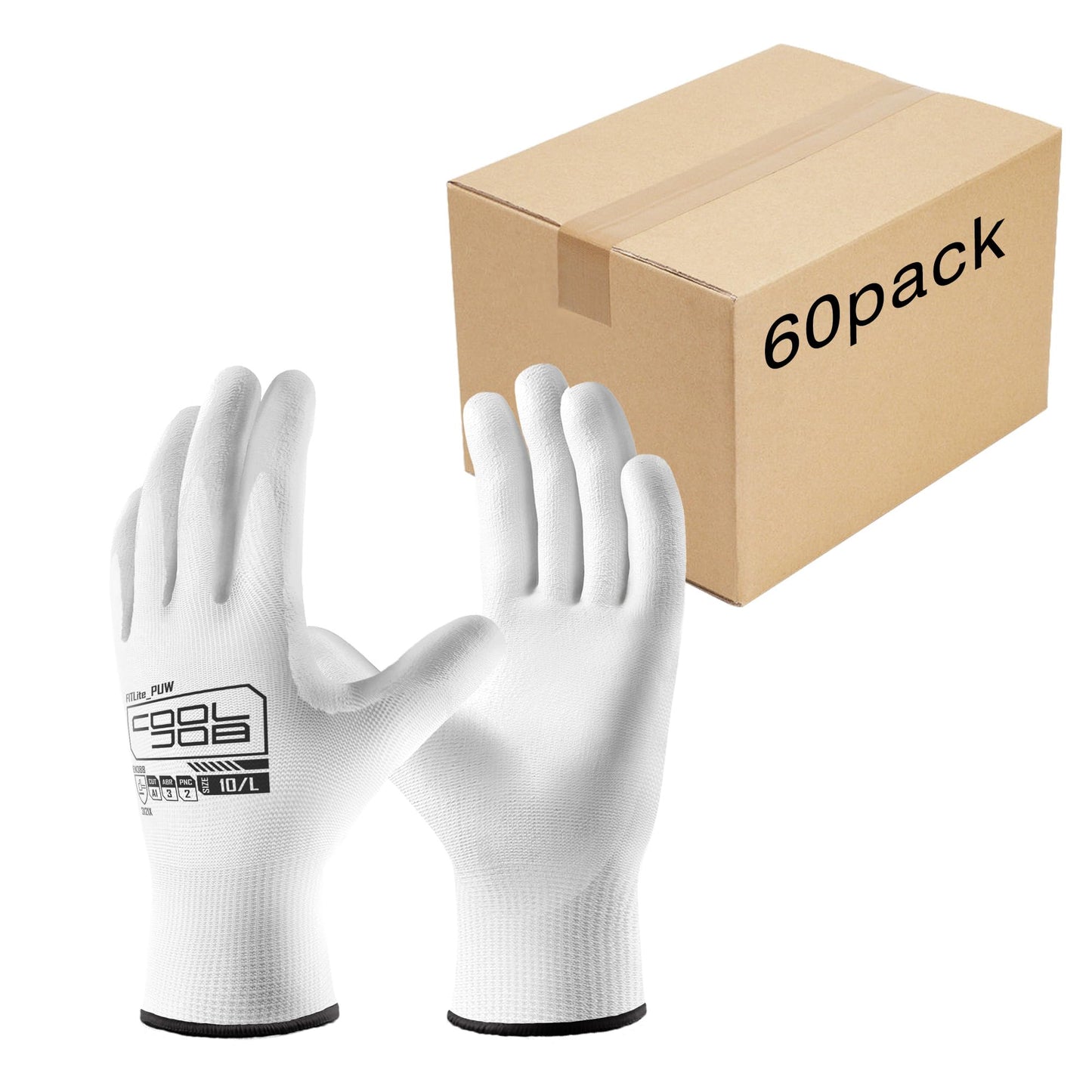 COOLJOB 12/60 Pairs Safety Work Gloves Pack Bulk with Grip PU Coating | Breathable Lightweight Gloves with Polyurethane Dipped for Men Women, 13 Gauge Seamless Knit Thin Gloves, Blue Large