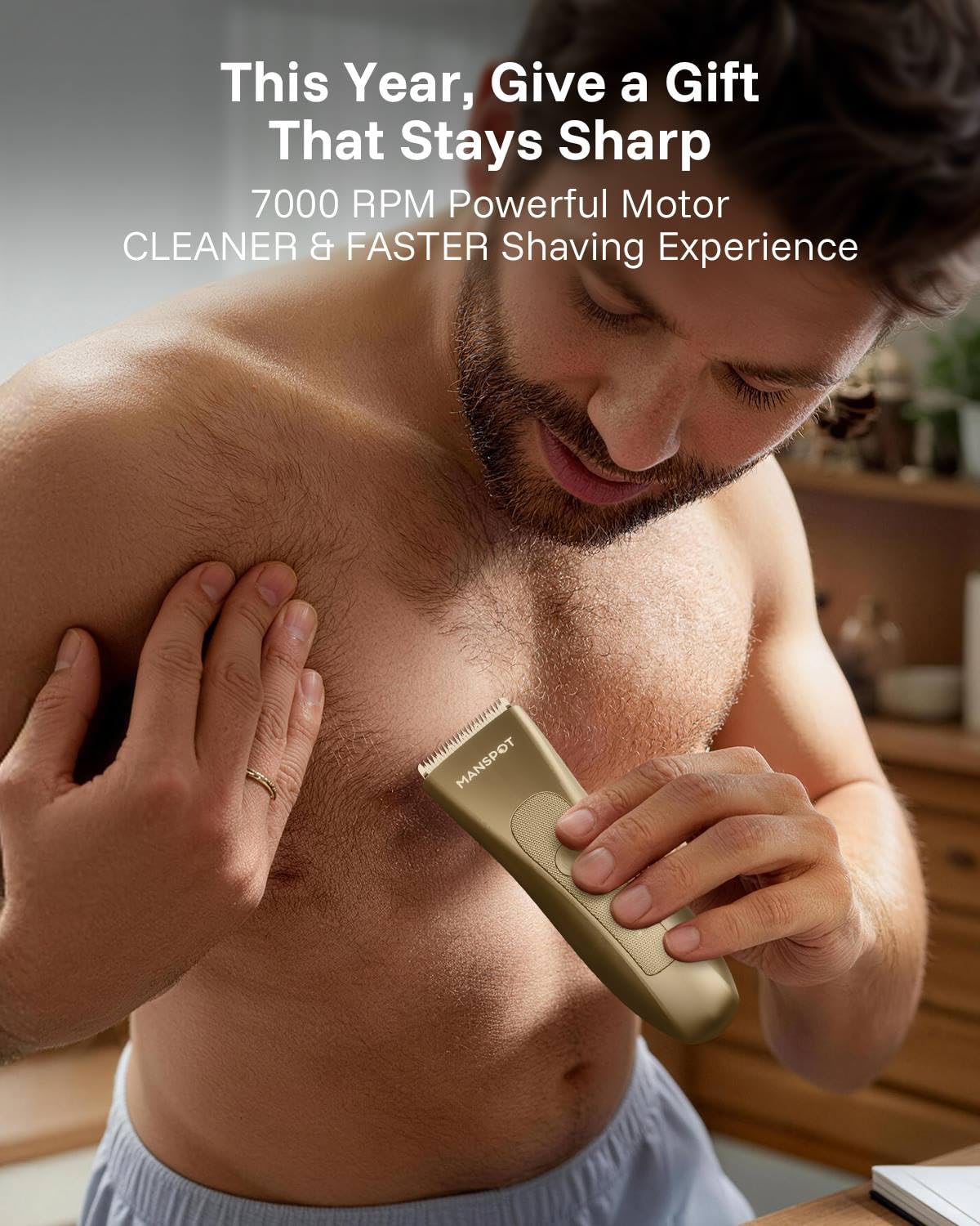 MANSPOT Manscape Groin & Body Hair Trimmer for Men, Electric Pubic Shaver | Replaceable Ceramic Blade, Ball Razors for Men, Manscape Kit with 4 Guards, IPX7 Waterproof, Wet/Dry Use, 90-Minute Shaving