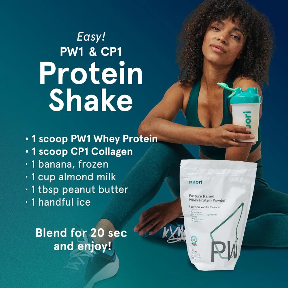 Puori Whey Protein Powder, Bourbon Vanilla - PW1 Pasture-Raised, Grass-Fed Whey Protein Powder Drink Mix containing BCAA Amino Acids - Post-Workout Supplement for Muscle Gain & Recovery - 30 Servings