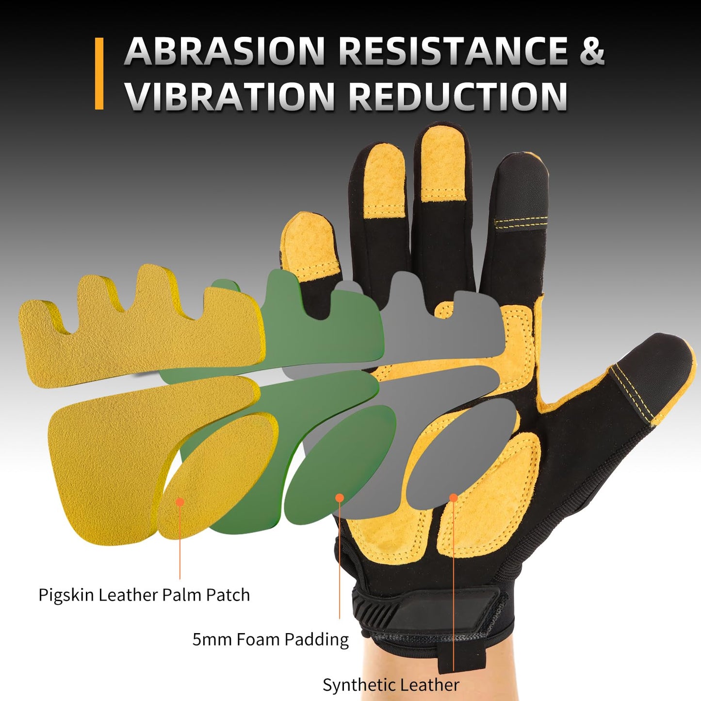 Safety Work Gloves, Men's Utility Mechanic Working Gloves for All Purpose, Touchscreen Compatible, Flexible Breathable Fit, Knuckles & Palm (M)