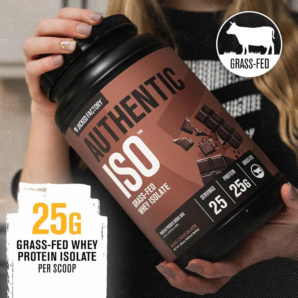 Jacked Factory Authentic ISO Whey Protein Isolate Powder - Low Carb, Non-GMO Muscle Building Protein w/No Fillers, Post Workout Recovery, Dark Chocolate - 25 Servings