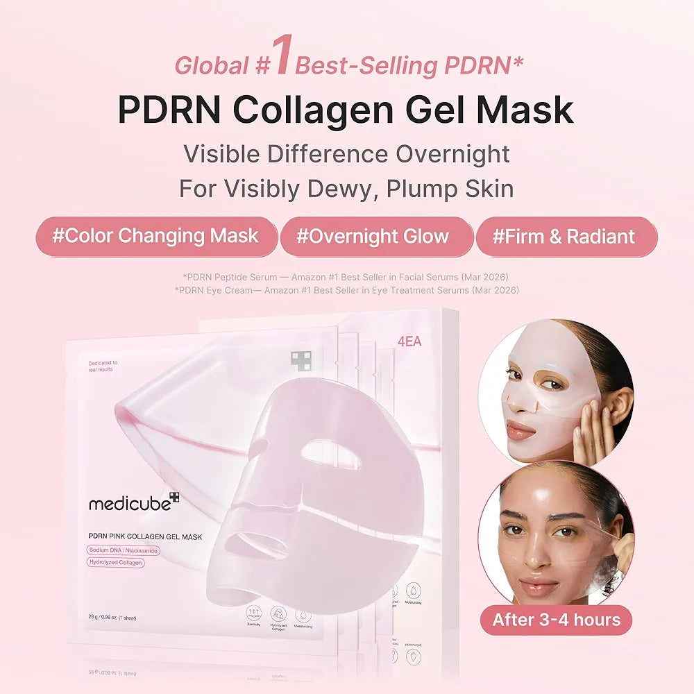 medicube Jelly Gel Mask with Salmon DNA PDRN Pink Collagen | Overnight Face Mask for Glass Glow Skin | Elasticity, Hydrating, Firming and Moisturizing | Korean Skincare, 28g x 4ea