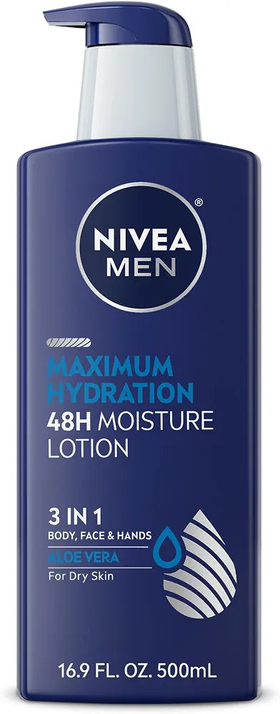 NIVEA MEN Real Madrid Limited Edition Design Maximum Hydration 48-Hour Moisture Body Lotion for Dry Skin, Aloe Vera Lotion for Men, 3-in-1 Body, Face and Hands, 16.9 Fl Oz Bottle