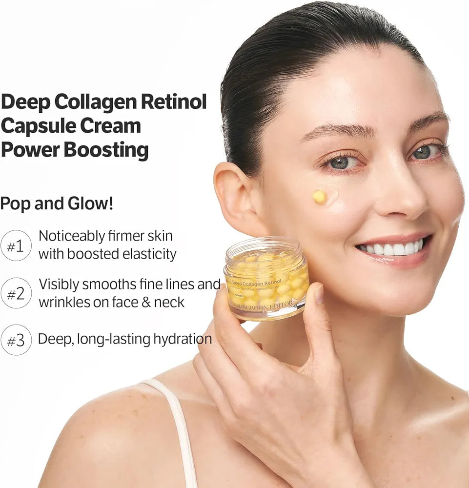 SUNGBOON EDITOR Deep Collagen Retinol Capsule Cream, Firm-Looking Moisturizer for Fine Lines & Dry Skin, with Copper Peptide, White Spicules & Adenosine, Korean Skincare, 1.69 fl oz