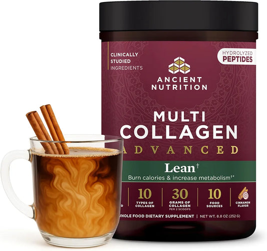 Ancient Nutrition Advanced Hydrolyzed Collagen Peptides Powder Protein Lean with Probiotics and Vitamin C, Cinnamon, for Women & Men, Supports Healthy Weight Management & Muscle Building, 14 Servings