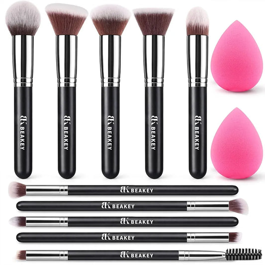 BEAKEY Professional 10-Piece Makeup Brush Set with 2 Blender Sponges and Travel Case