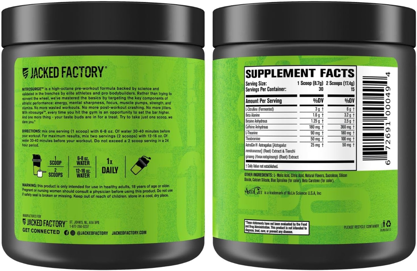 Jacked Factory NITROSURGE Pre Workout Supplement - Endless Energy, Instant Strength Gains, Clear Focus, Intense Pumps - NO Booster & Preworkout Powder with Beta Alanine - 30 Servings, Cherry Limeade
