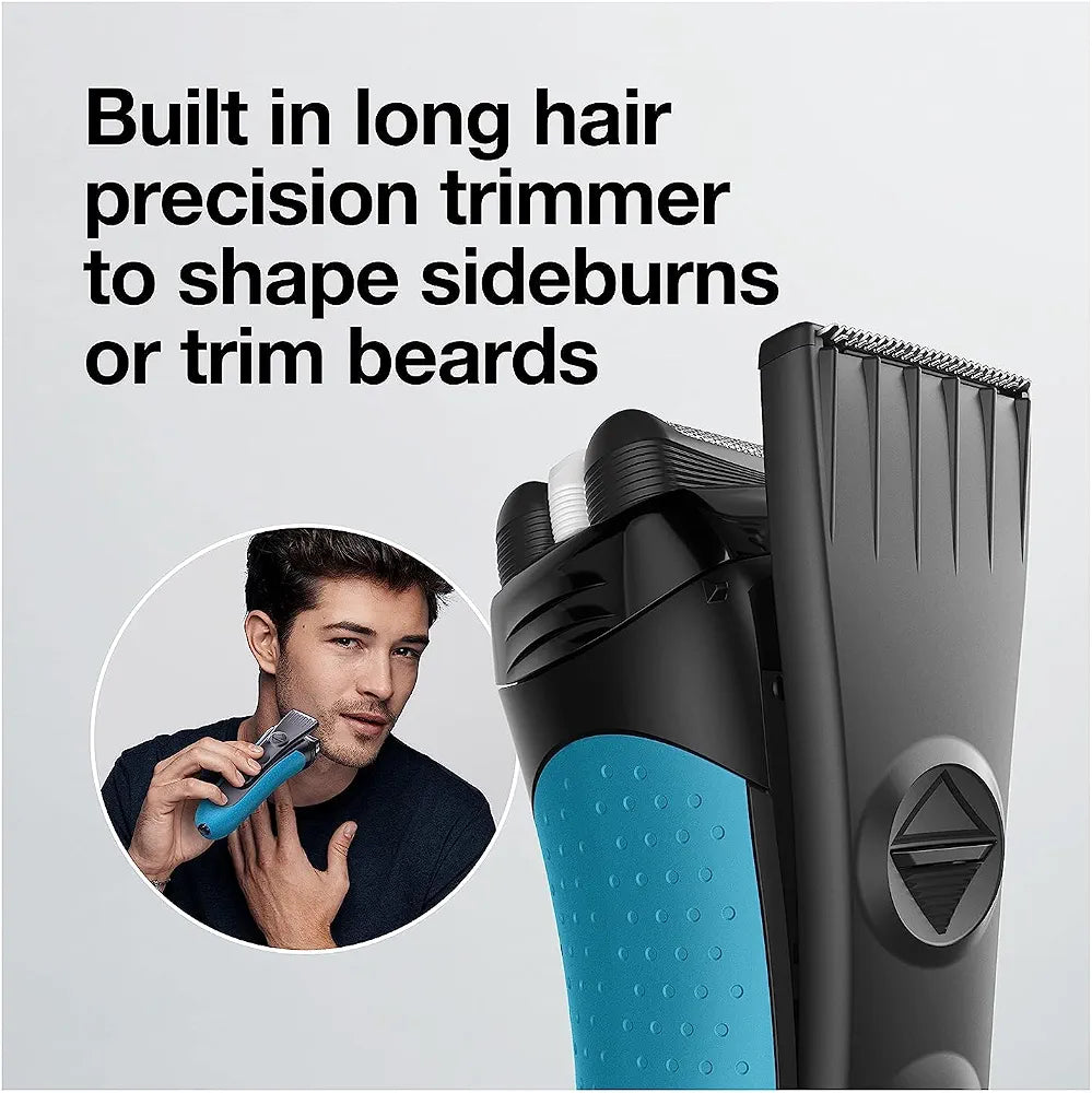 Braun Series 3 Electric Foil Shaver for Men with Precision Trimmer, Rechargeable Wet & Dry Use, Blue/Black, 4-Piece Set