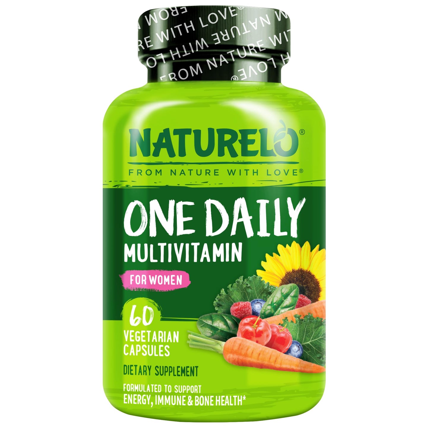 NATURELO One Daily Multivitamin for Women w/Vitamin B12, 120 Ct, Energy Support, Whole Food Daily Women Multivitamin Supplement, Nourish Hair/Skin/Nail, Non-GMO, No Soy, Gluten Free, 4 Month Supply