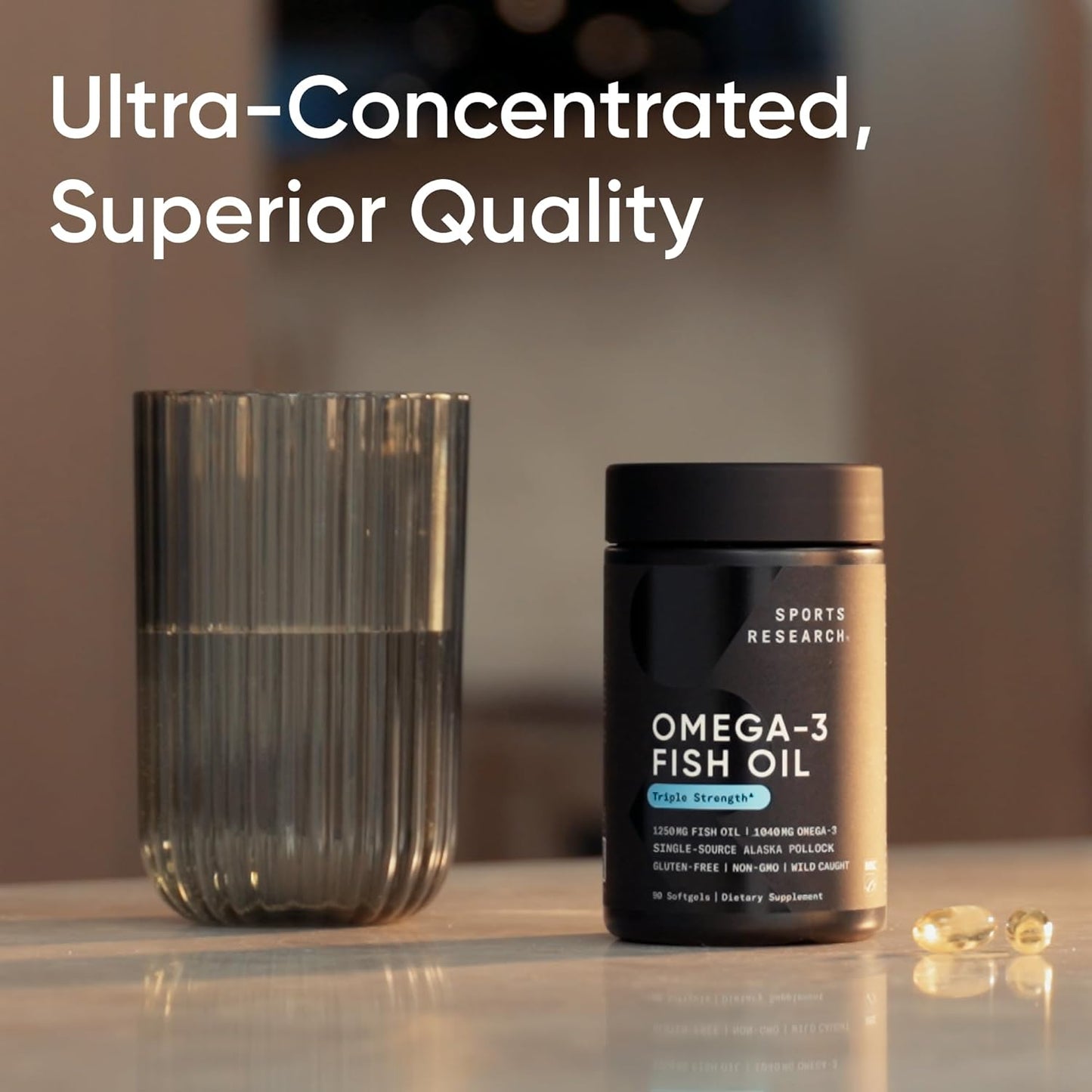 Sports Research® Omega-3 Fish Oil 1250mg from Wild Alaska Pollock, 30 Count | Always Fresh Never Fishy | 690mg EPA 260mg DHA per Softgel · Heart & Brain Health* · MSC Certified Sustainable - 30 Servings