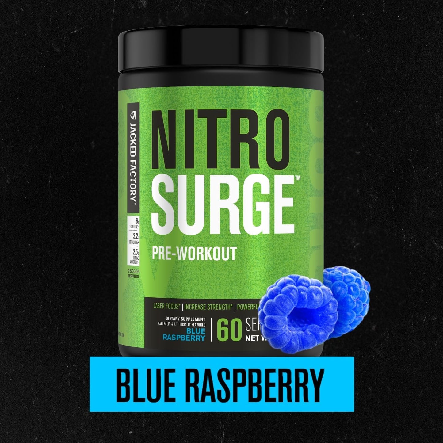 Jacked Factory NITROSURGE Pre Workout Supplement - Endless Energy, Instant Strength Gains, Clear Focus, Intense Pumps - NO Booster & Preworkout Powder with Beta Alanine - 30 Servings, Cherry Limeade