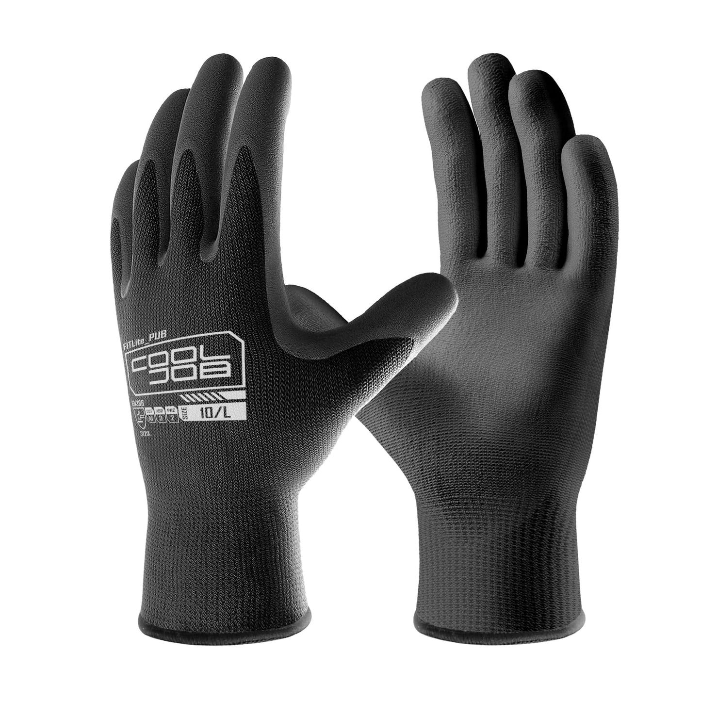 COOLJOB 12/60 Pairs Safety Work Gloves Pack Bulk with Grip PU Coating | Breathable Lightweight Gloves with Polyurethane Dipped for Men Women, 13 Gauge Seamless Knit Thin Gloves, Blue Large