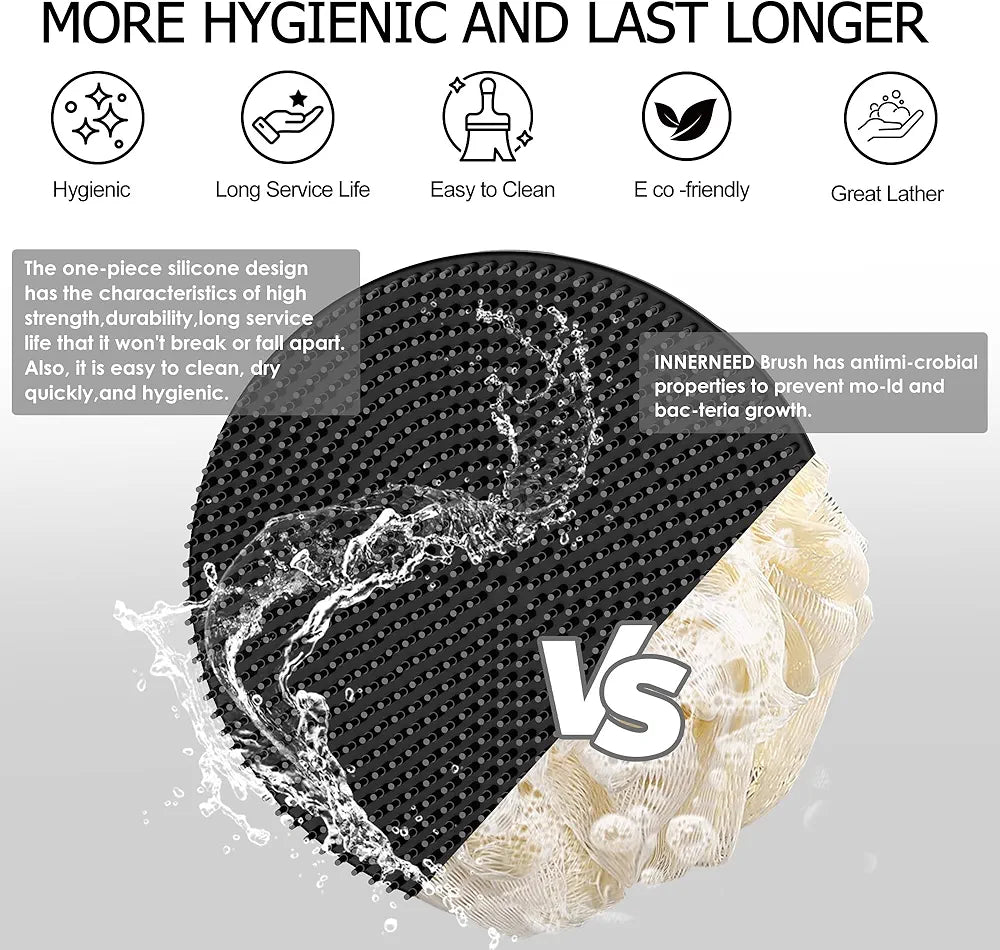 INNERNEED Food-Grade Soft Silicone Body Scrubber Shower Brush Handheld Cleansing Skin Brush, Gentle Exfoliating and Lather Well 