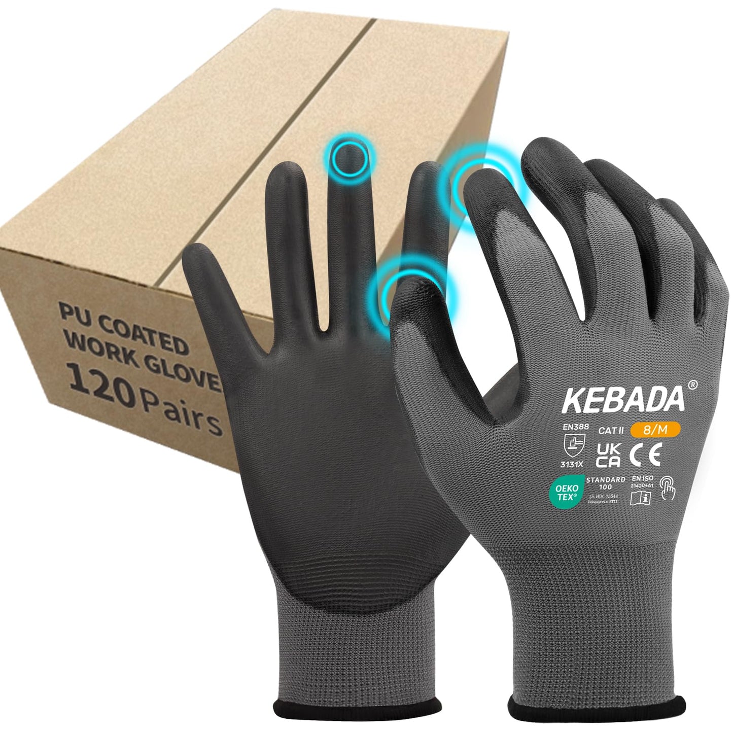 W1 Safety Work Gloves for Men & Women, Touchscreen, PU Coated | 12 Pairs, Gray, Breathable Seamless Knit, Lightweight, Secure Grip. Ideal for Warehouse, Construction, Gardening & Mechanics