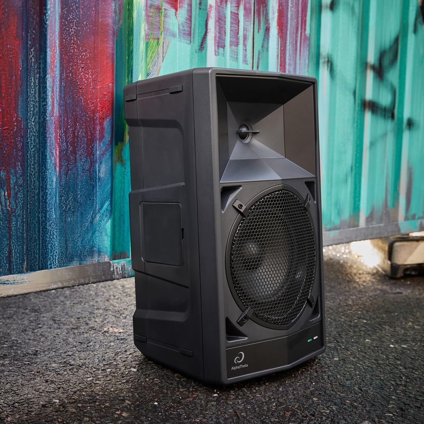 AlphaTheta Wave-Eight Portable Battery DJ Speaker, SonicLink, Black | For mobile DJs and performers, portable battery party speaker, SonicLink wireless, 8-inch driver, IPX4 waterproof, expandable