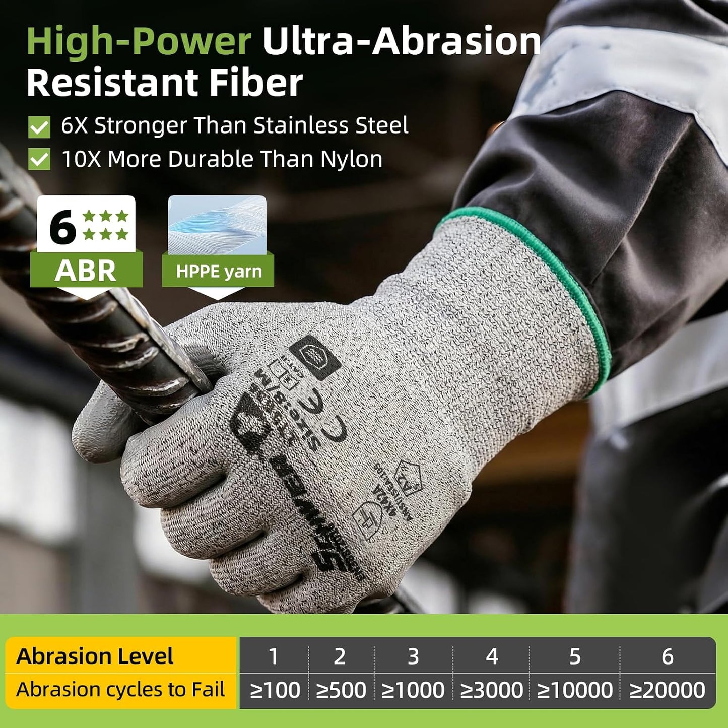Schwer 6 Pairs A2 Cut Resistant Work Gloves, Ultra Durable, LT5636, L | Certified to Level 6 Abrasion, Enhanced Safety, Strong Grip, 3D-Comfort, Breathable, Flexible, Construction, Garden, Mechanic