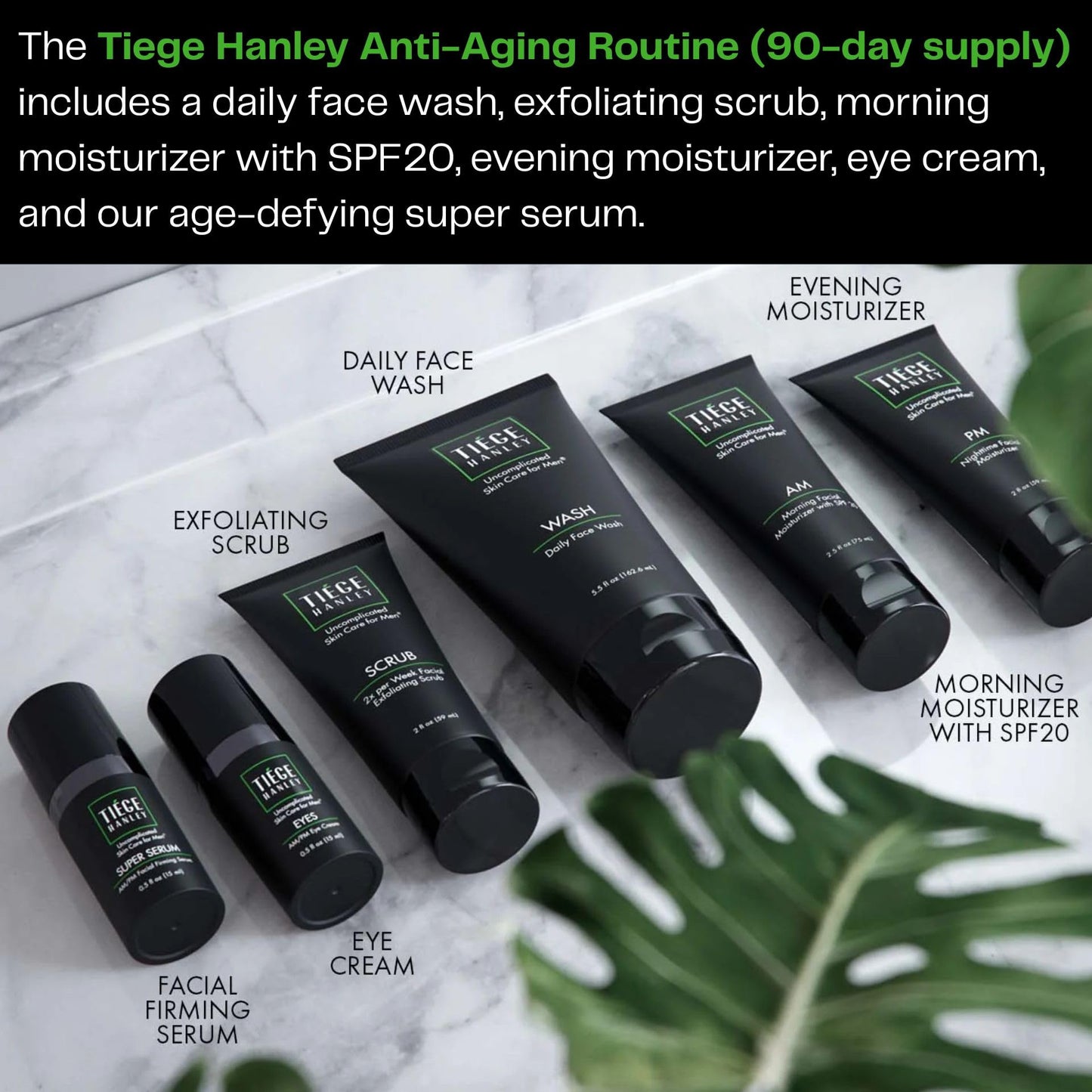 Tiege Hanley Essential Men's Skin Care Set, 30-Day, 4 Piece Kit | Level 1 Essential Routine, Daily Face Wash, Facial Scrub, AM SPF & PM Moisturizers