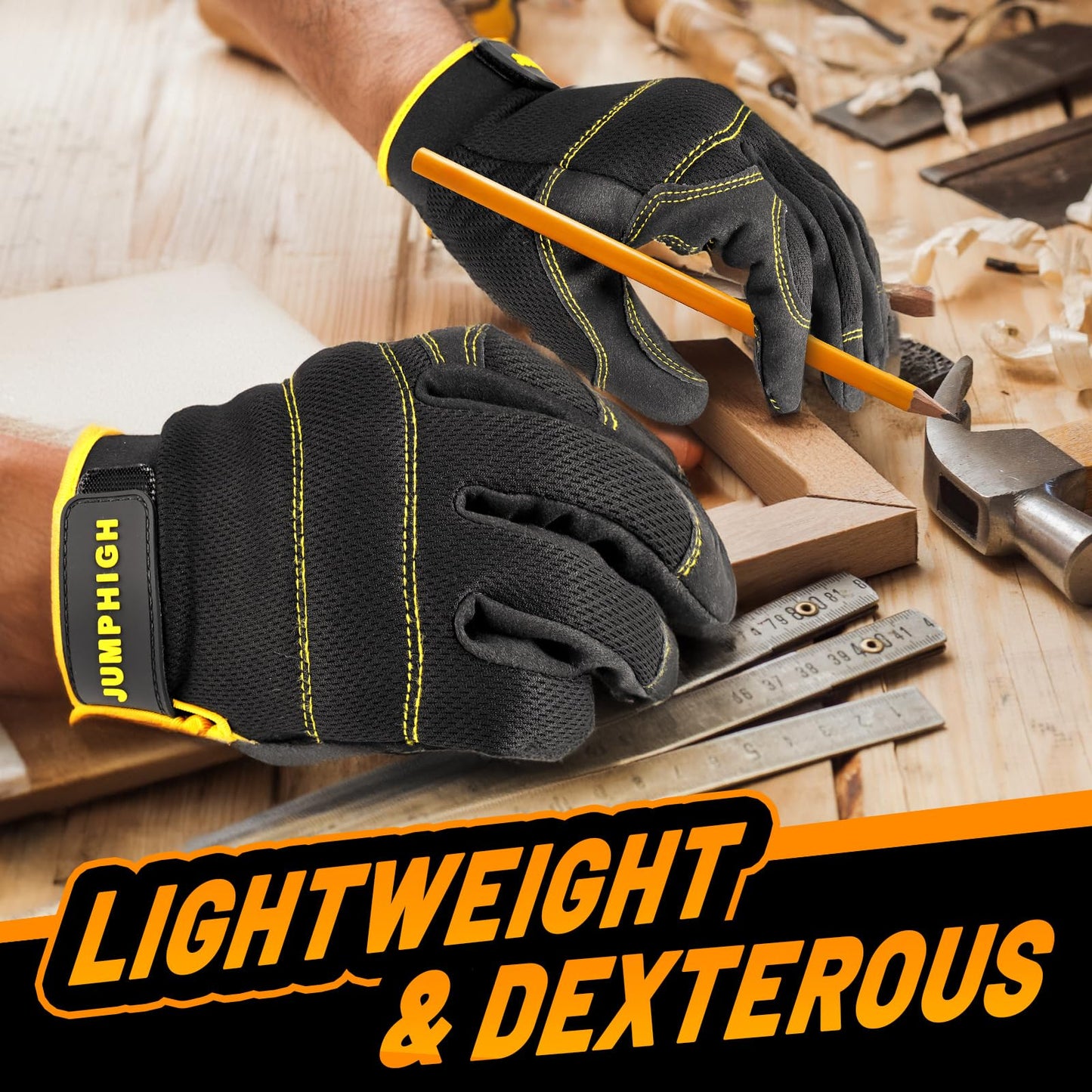 Safety Work Gloves, Men's Utility Mechanic Working Gloves for All Purpose, Touchscreen Compatible, Flexible Breathable Fit, Knuckles & Palm (M)