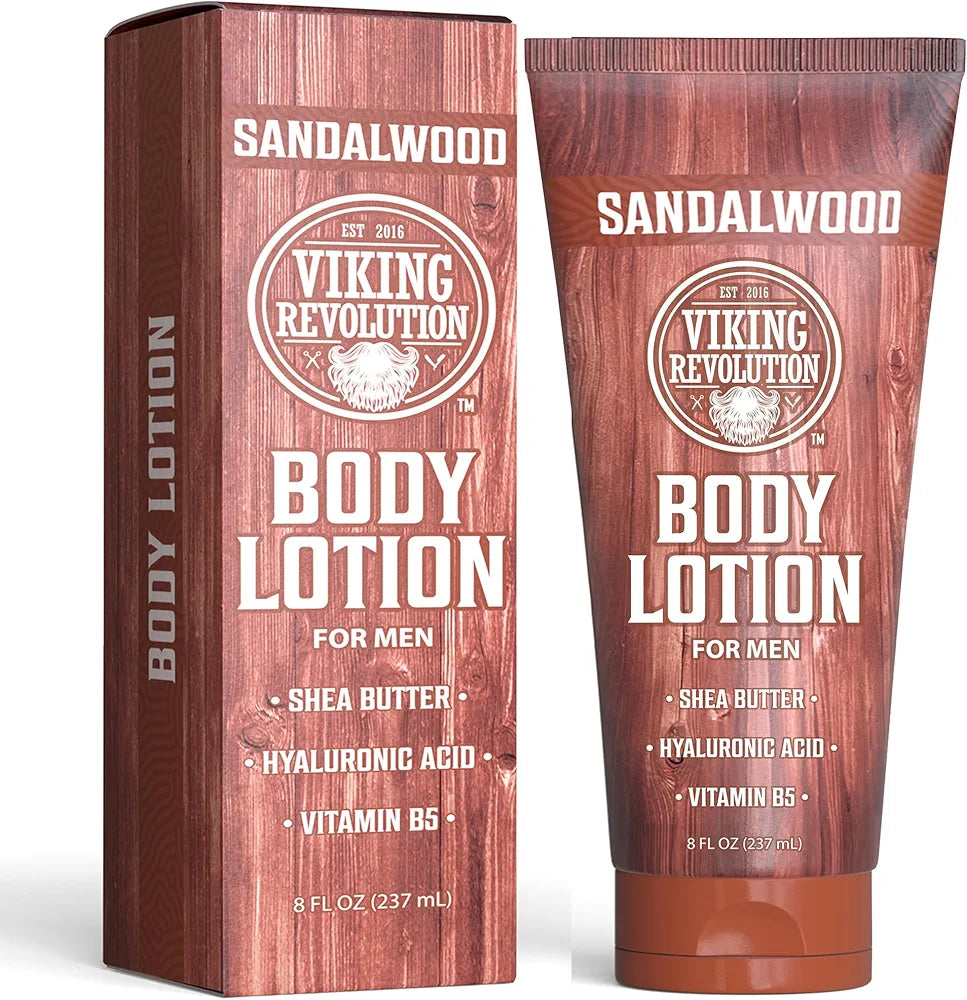Viking Revolution Sandalwood Men's Body Lotion - Deep Hydration for Dry Skin with Shea Butter, Hyaluronic Acid, and Vitamin B5