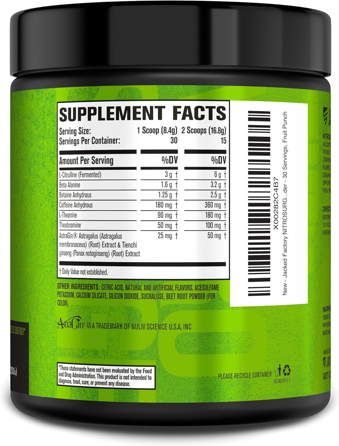 Jacked Factory NITROSURGE Pre Workout Supplement - Endless Energy, Instant Strength Gains, Clear Focus, Intense Pumps - NO Booster & Preworkout Powder with Beta Alanine - 30 Servings, Cherry Limeade
