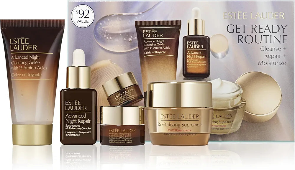Estée Lauder Get Ready Routine 4-Piece Skincare Gift Set | Cleanse + Repair + Moisturize | Includes Cleanser 1 Fl Oz, Eye Cream 0.17 Fl Oz, Face Serum 0.5 Fl Oz & Moisturizer 0.24 Ounce