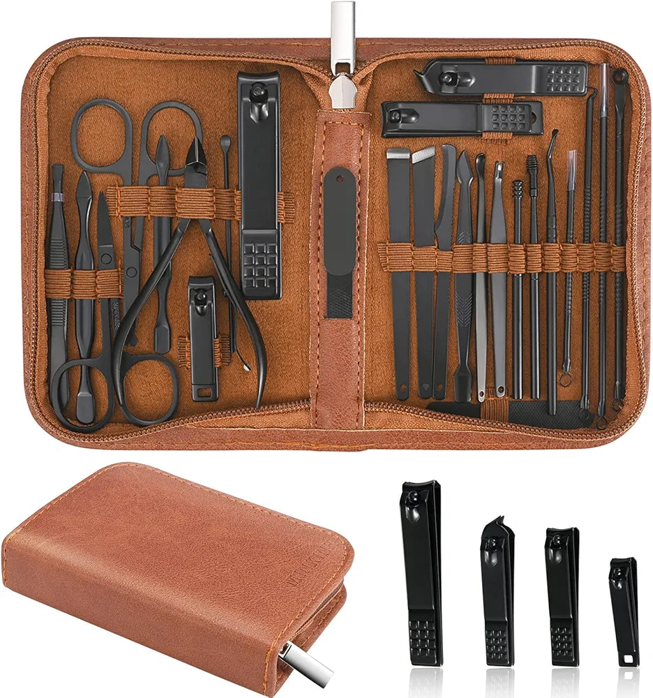 MINKINH Manicure Set Professional Nail Clipper Kit-26 Pieces Stainless Steel Manicure Kit,Nail Care Tools with Luxurious Travel Case 