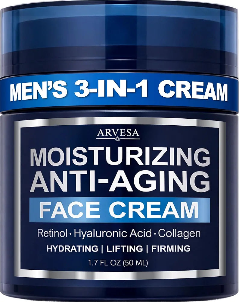 Premium Men's Anti-Aging Face Moisturizer with Retinol, Collagen, and Hyaluronic Acid - Hydrating, Firming, and Wrinkle Repair After-Shave Lotion