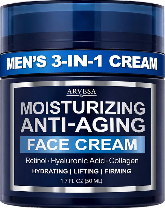 Premium Men's Anti-Aging Face Moisturizer with Retinol, Collagen, and Hyaluronic Acid - Hydrating, Firming, and Wrinkle Repair After-Shave Lotion