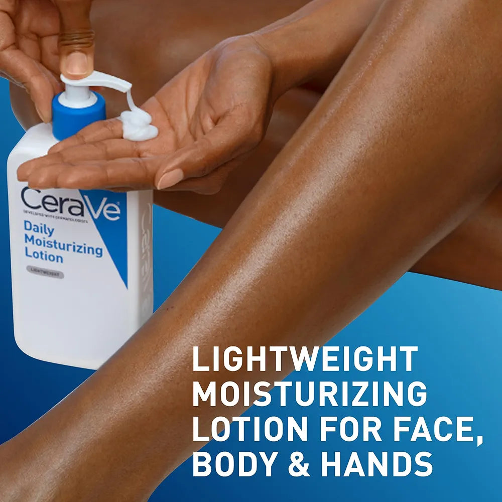 CeraVe Daily Moisturizing Lotion for Dry Skin, Body Lotion & Face Moisturizer with Hyaluronic Acid and Ceramides, Daily Moisturizer, Fragrance Free, Oil-Free, 19 Ounce