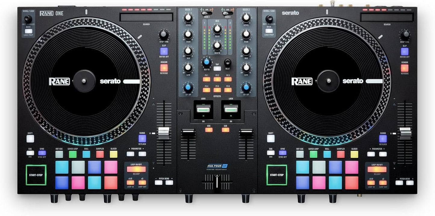 RANE SYSTEM ONE All-in-One Standalone Motorized DJ Controller with Engine DJ OS, Seamless Mixing on 2 Decks, Stems FX, Serato DJ Pro, XLR Outputs