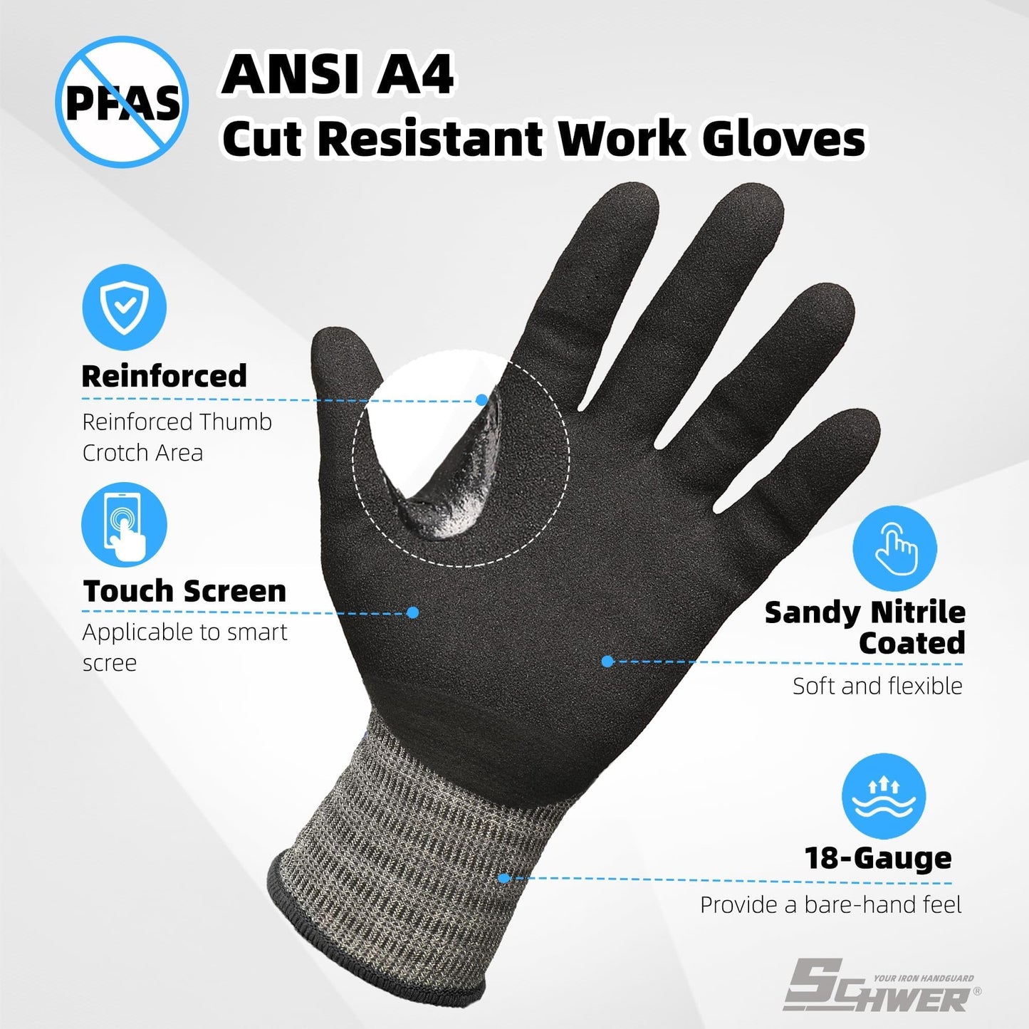Schwer A4 AIR-SKIN Cut Resistant Work Gloves, Ultra Lightweight, AR3900, L | Precision Work, Ultra-Thin, 3D-Comfort, 18-Gauge, Reinforced Thumb, Strong Grip, Breathable, Touchscreen, Fishing, Gardening