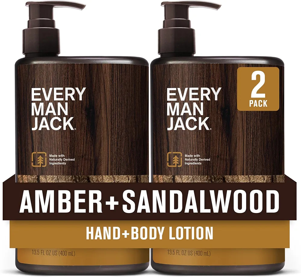Every Man Jack Amber + Sandalwood Hand & Body Lotion, 13.5oz - Hypoallergenic & Fast-Absorbing