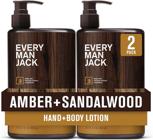 Every Man Jack Amber + Sandalwood Hand & Body Lotion, 13.5oz - Hypoallergenic & Fast-Absorbing