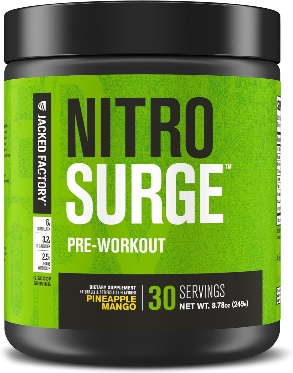 Jacked Factory NITROSURGE Pre Workout Supplement - Endless Energy, Instant Strength Gains, Clear Focus, Intense Pumps - NO Booster & Preworkout Powder with Beta Alanine - 30 Servings, Cherry Limeade