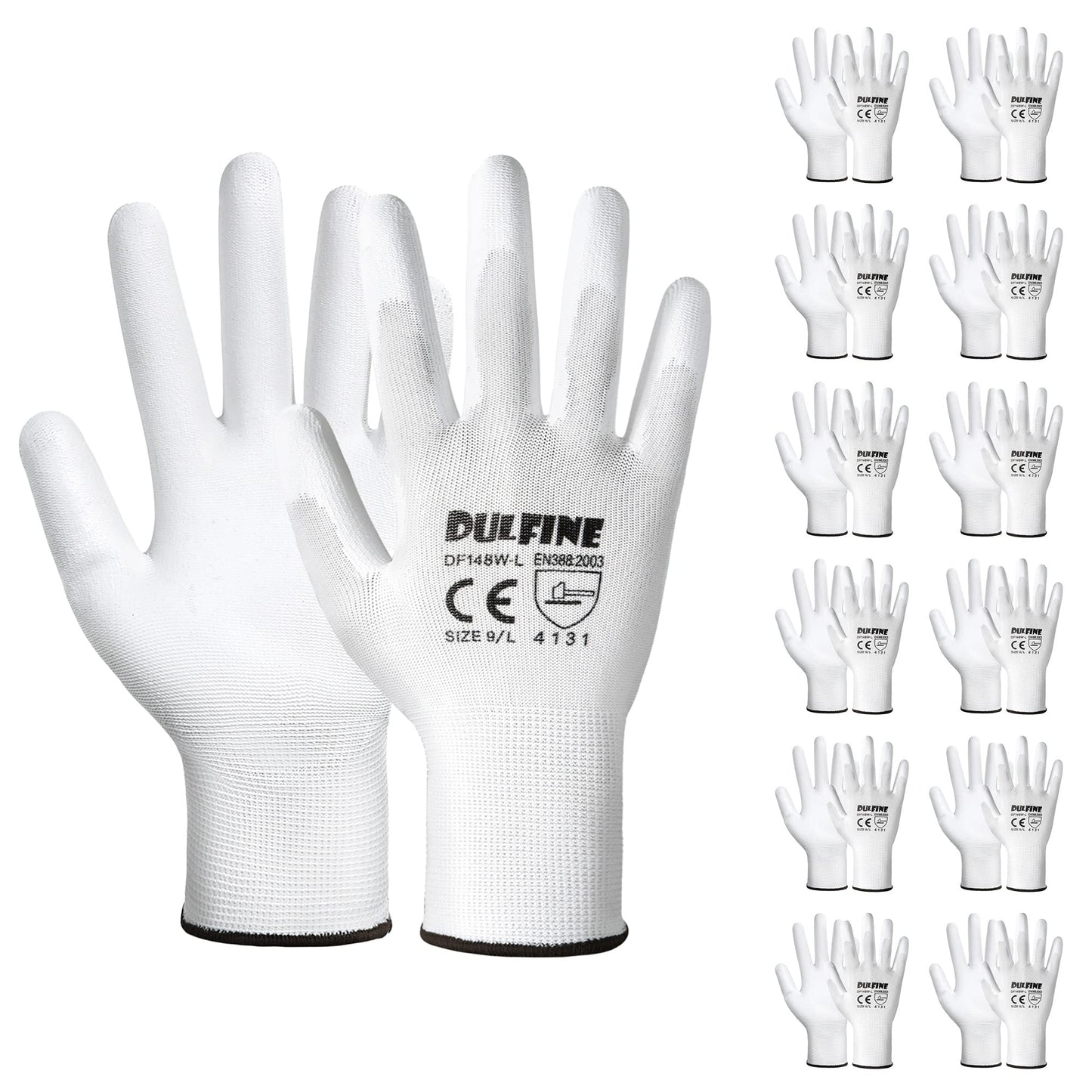 DULFINE Safety Work Gloves for Men & Women, PU Coated Seamless Knit Grip
