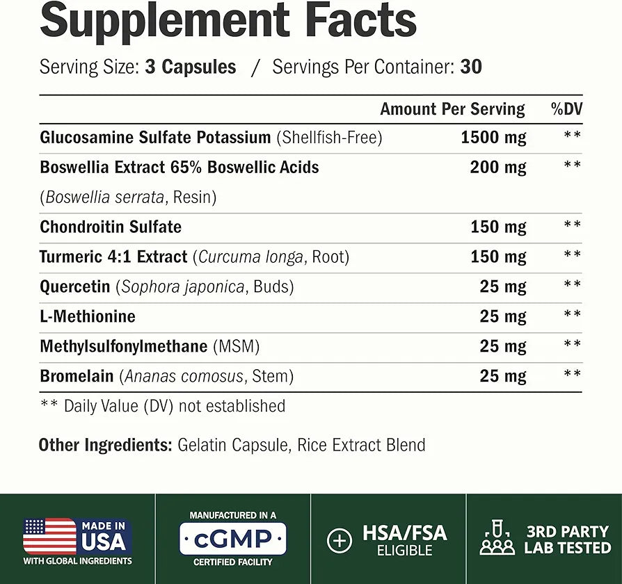 Glucosamine Chondroitin MSM – Joint Support Supplement for Women and Men with Glucosamine Sulfate 1500 mg, Chondroitin and MSM – for Cartilage, Joint Health and Flexibility – 90 Capsules