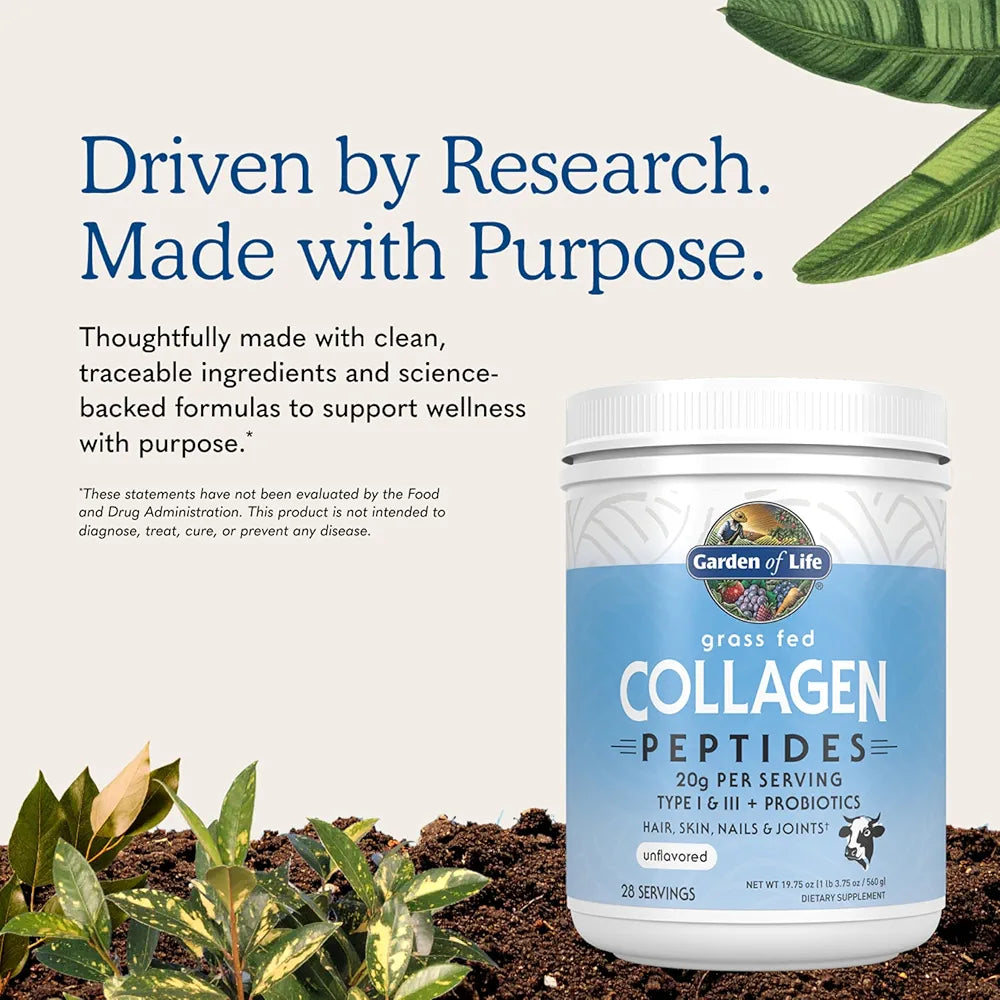 Garden of Life Grass Fed Collagen Peptides Powder Unflavored Collagen Powder for Hair Skin Nails Joints, Hydrolyzed Collagen Protein Supplements, Collagen for Women & Men, 28 Servings