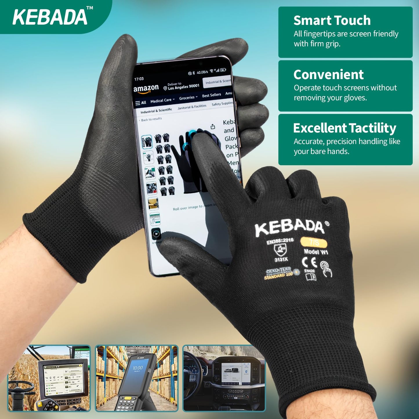 W1 Safety Work Gloves for Men & Women, Touchscreen, PU Coated | 12 Pairs, Gray, Breathable Seamless Knit, Lightweight, Secure Grip. Ideal for Warehouse, Construction, Gardening & Mechanics