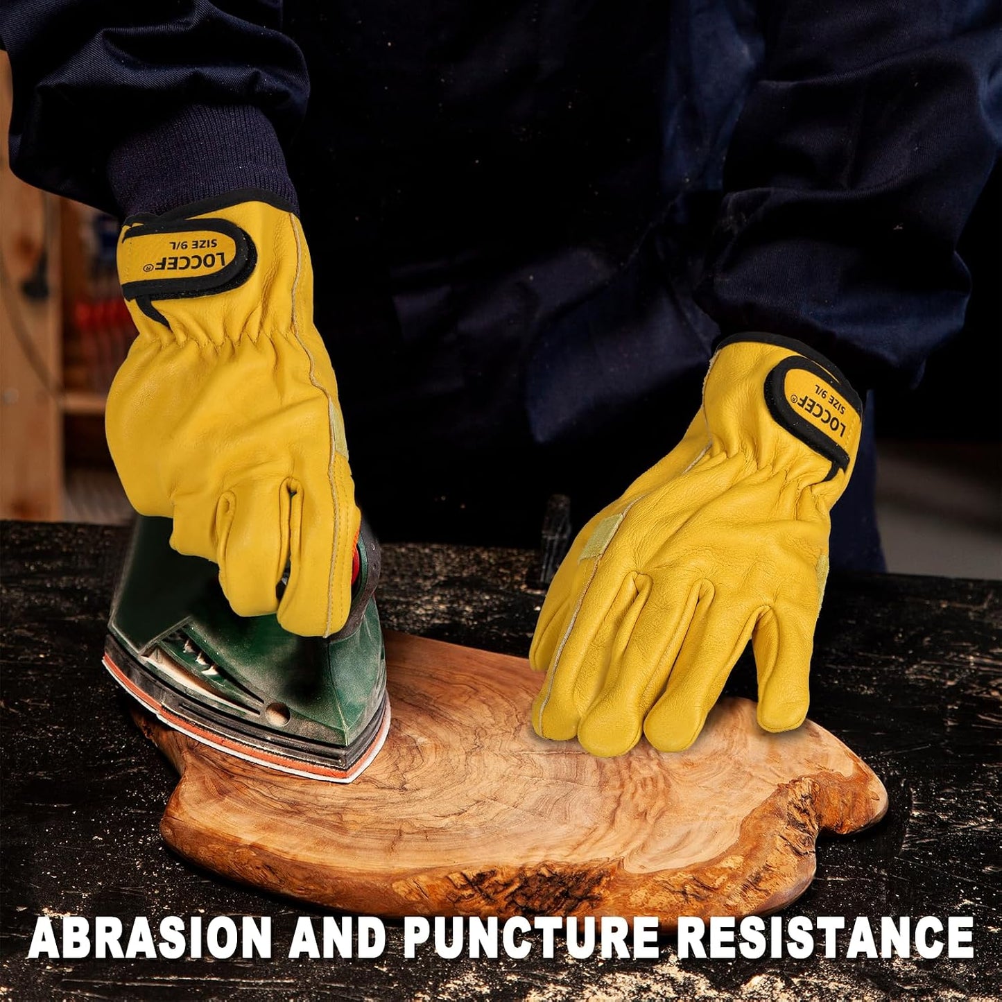 2 Pairs Leather Work Gloves for Men Women Cowhide Utility | Elastic snug wrist cuff, touchscreen, tear resistant, for mechanics, construction, trucking, landscaping, warehouse