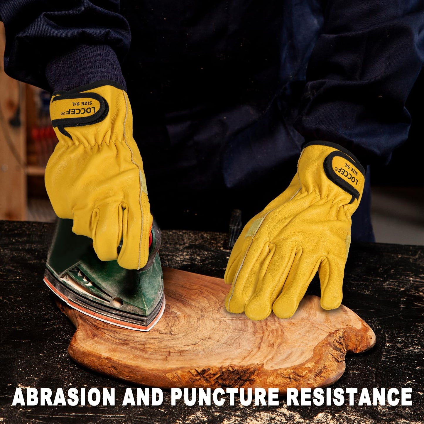 2 Pairs Leather Work Gloves for Men Women Cowhide Utility | Elastic snug wrist cuff, touchscreen, tear resistant, for mechanics, construction, trucking, landscaping, warehouse
