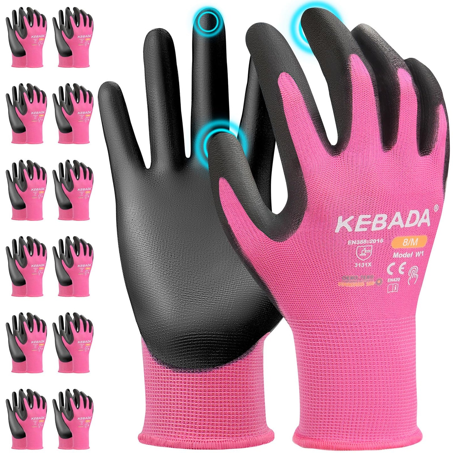 W1 Safety Work Gloves for Men & Women, Touchscreen, PU Coated | 12 Pairs, Gray, Breathable Seamless Knit, Lightweight, Secure Grip. Ideal for Warehouse, Construction, Gardening & Mechanics